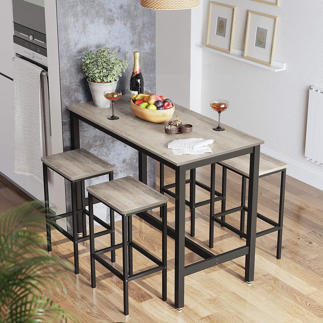 Masa de bar cu 2 taburete de bar, 120 x 90 x 60 cm, gri si negru
