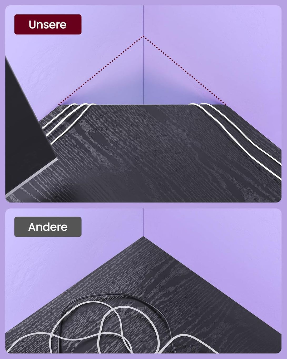 Masa de birou in forma de L, 149 x 149 cm, negru