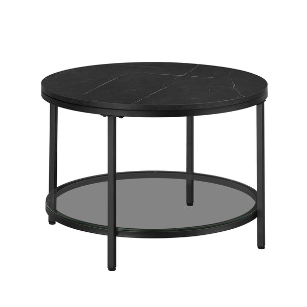 Masă de cafea, marmură artificială, rotundă, cu sticlă securizată, marmură neagră/negru cerneală
