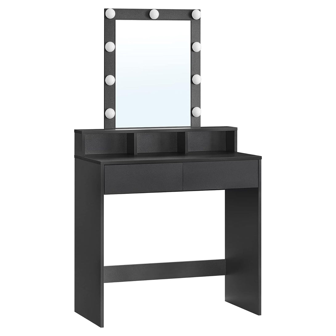 Masă de toaletă cu iluminare LED, 2 sertate 3 compartimente, negru