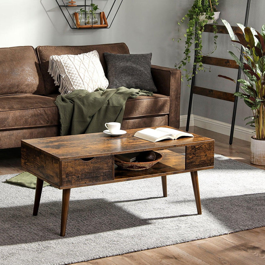 Masuta cafea cu sertar, maro rustic, 100 x 50 x 45 cm