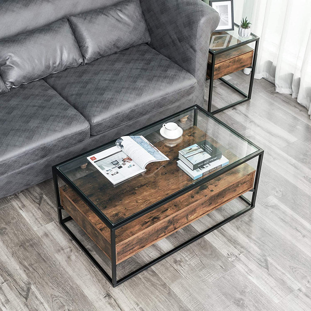 Masuta cafea sticla stil rustic 106 x 57 x 45 cm