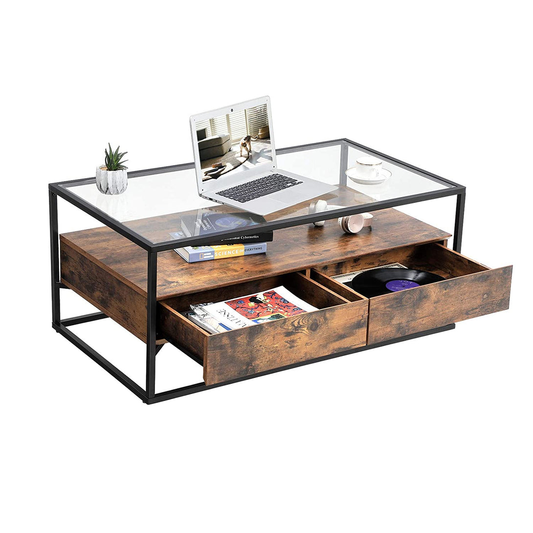 Masuta cafea sticla stil rustic 106 x 57 x 45 cm