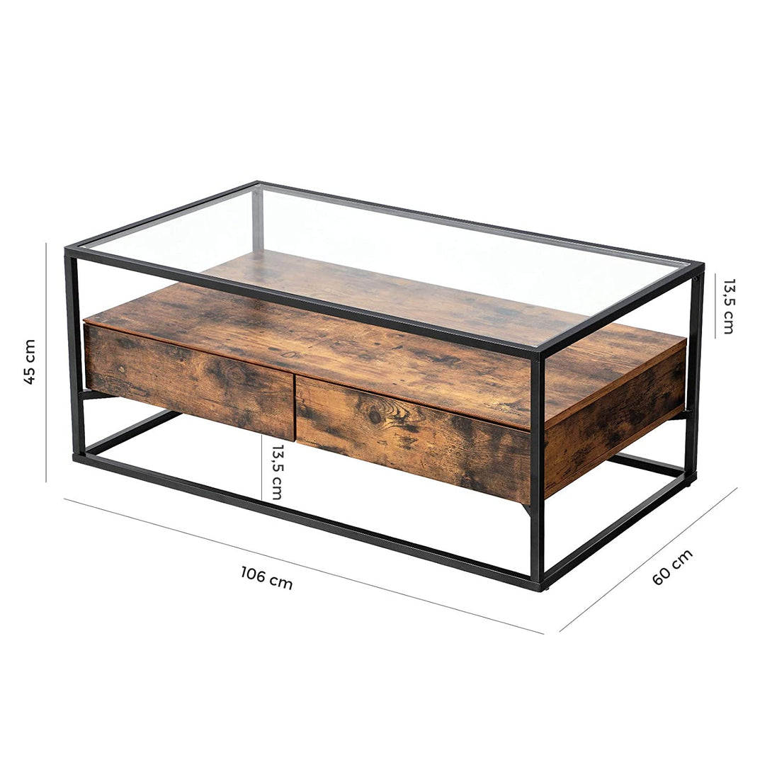 Masuta cafea sticla stil rustic 106 x 57 x 45 cm