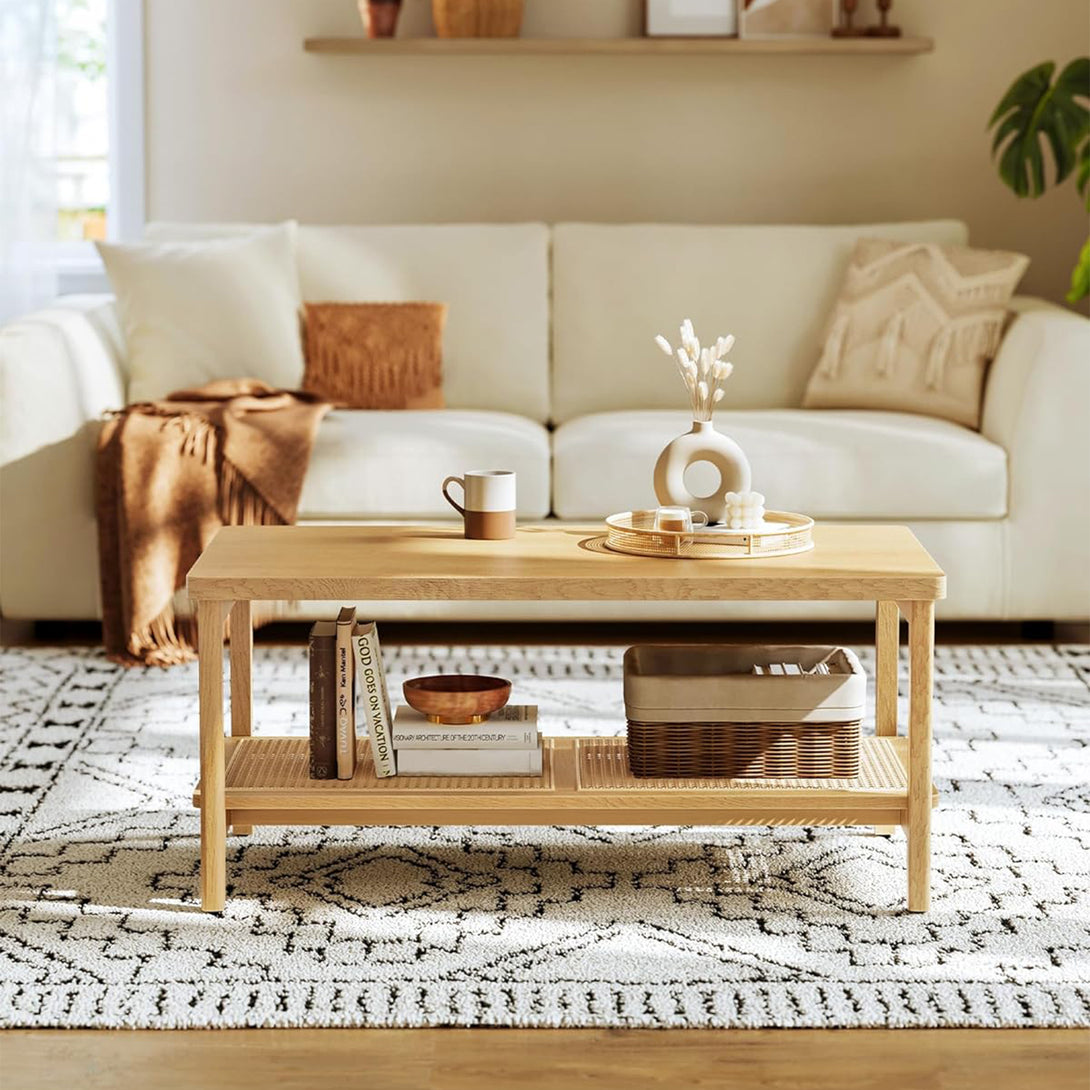 Masuta de cafea cu 2 niveluri , stil Boho , bej