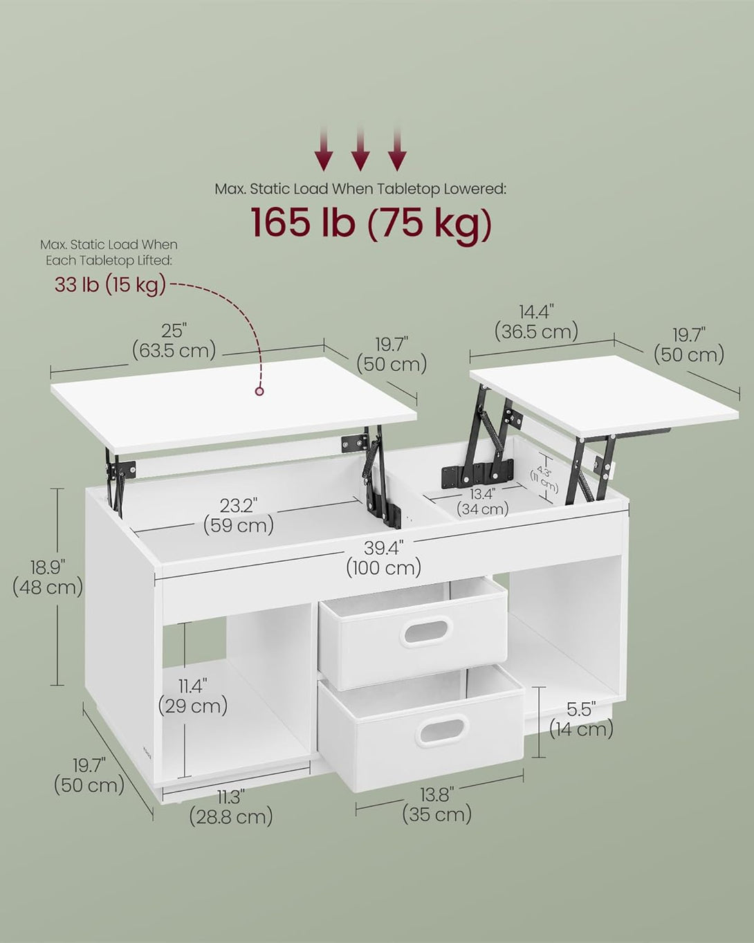 Masuta de cafea cu 2 sertare cu compartimente ascunse , alb