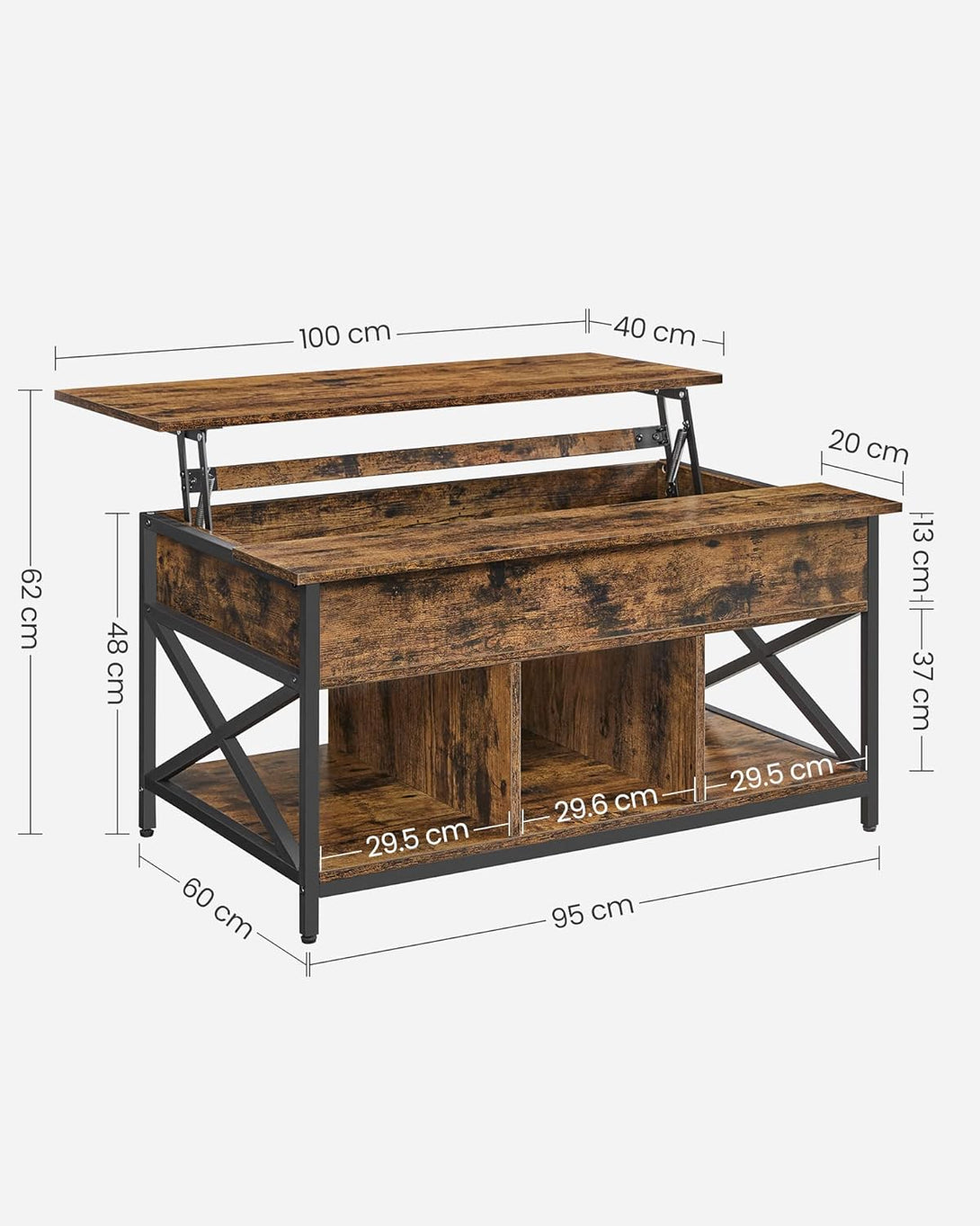 Masuta de cafea, masuta plianta pentru living 60 x 100 x (48-62) cm, maro rustic