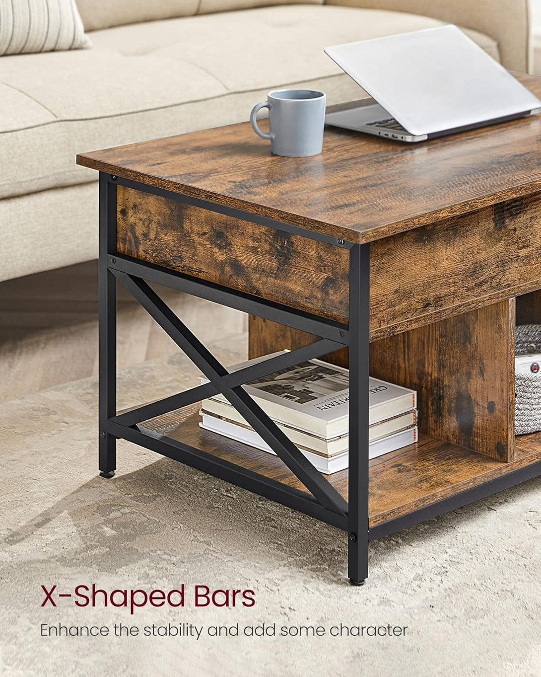Masuta de cafea, masuta plianta pentru living 60 x 100 x (48-62) cm, maro rustic