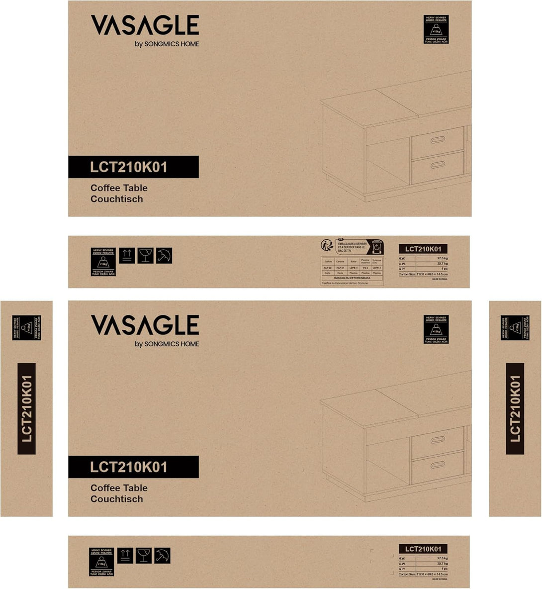 Masuta de cafea , reglabila pe inaltime , 2 sertare , bej