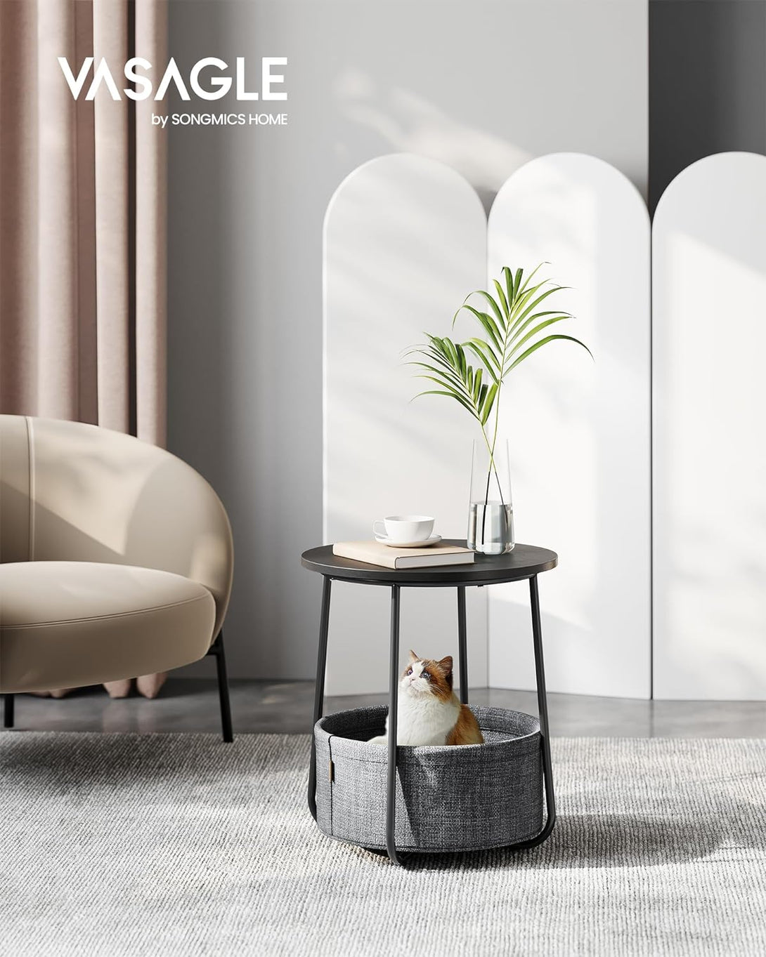 Masuta de cafea rotunda, masuta mica, 45 x 50 cm (Ø x M), negru-gri