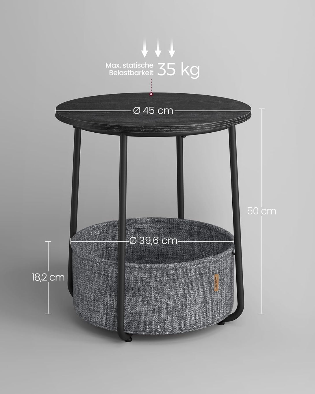 Masuta de cafea rotunda, masuta mica, 45 x 50 cm (Ø x M), negru-gri