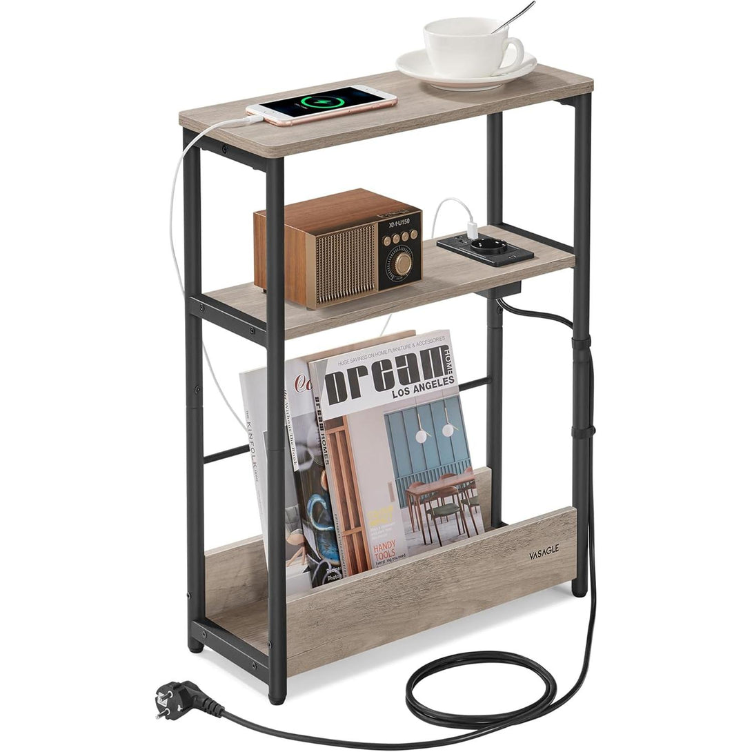 Masuta laterala ingusta cu functie de umplere 3 rafturi, 18 x 45 x 58 cm, gri cu picioare negre