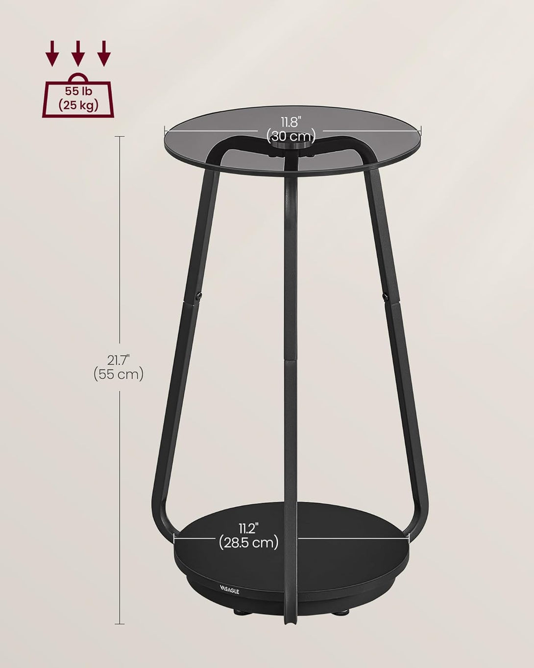 Masuta rotund , cu 2 niveluri , stil modern , blat din sticla , gri