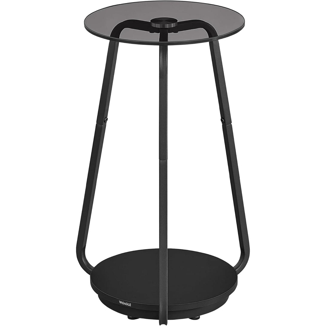 Masuta rotund , cu 2 niveluri , stil modern , blat din sticla , gri