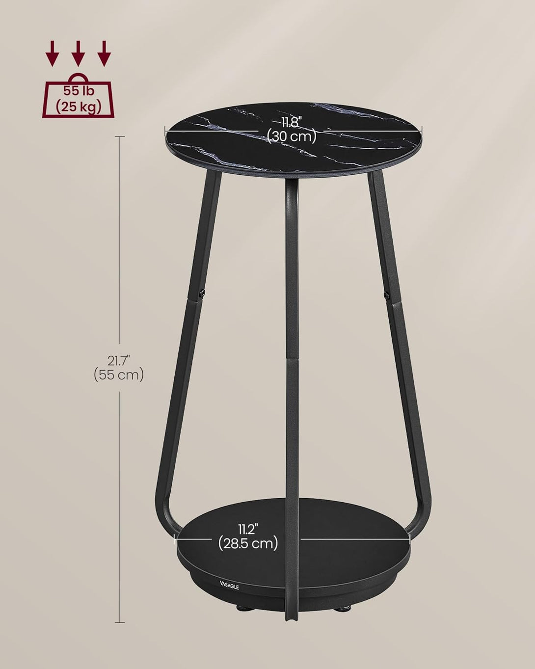 Masuta rotunda , cu 2 niveluri , blat din sticla , stil modern , marmura neagra