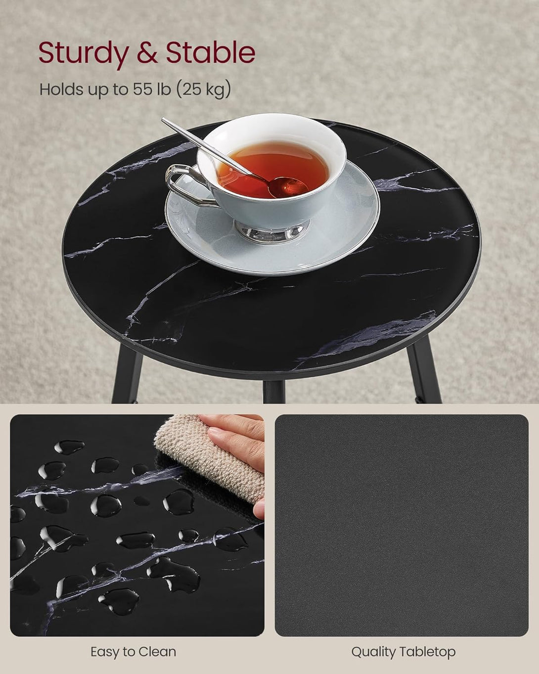 Masuta rotunda , cu 2 niveluri , blat din sticla , stil modern , marmura neagra