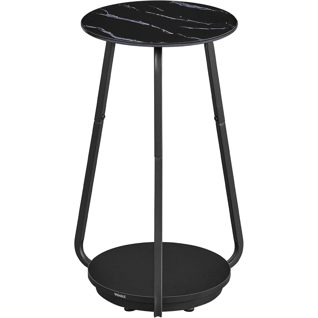 Masuta rotunda , cu 2 niveluri , blat din sticla , stil modern , marmura neagra
