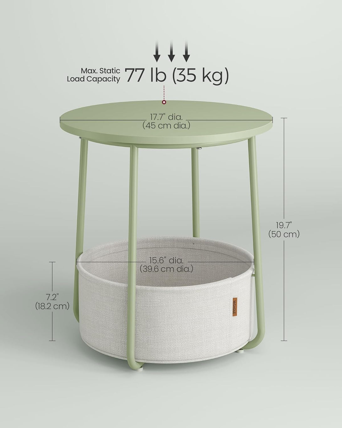 Noptiera mica rotunda, noptiera moderna cu cos tesut, , verde-alb