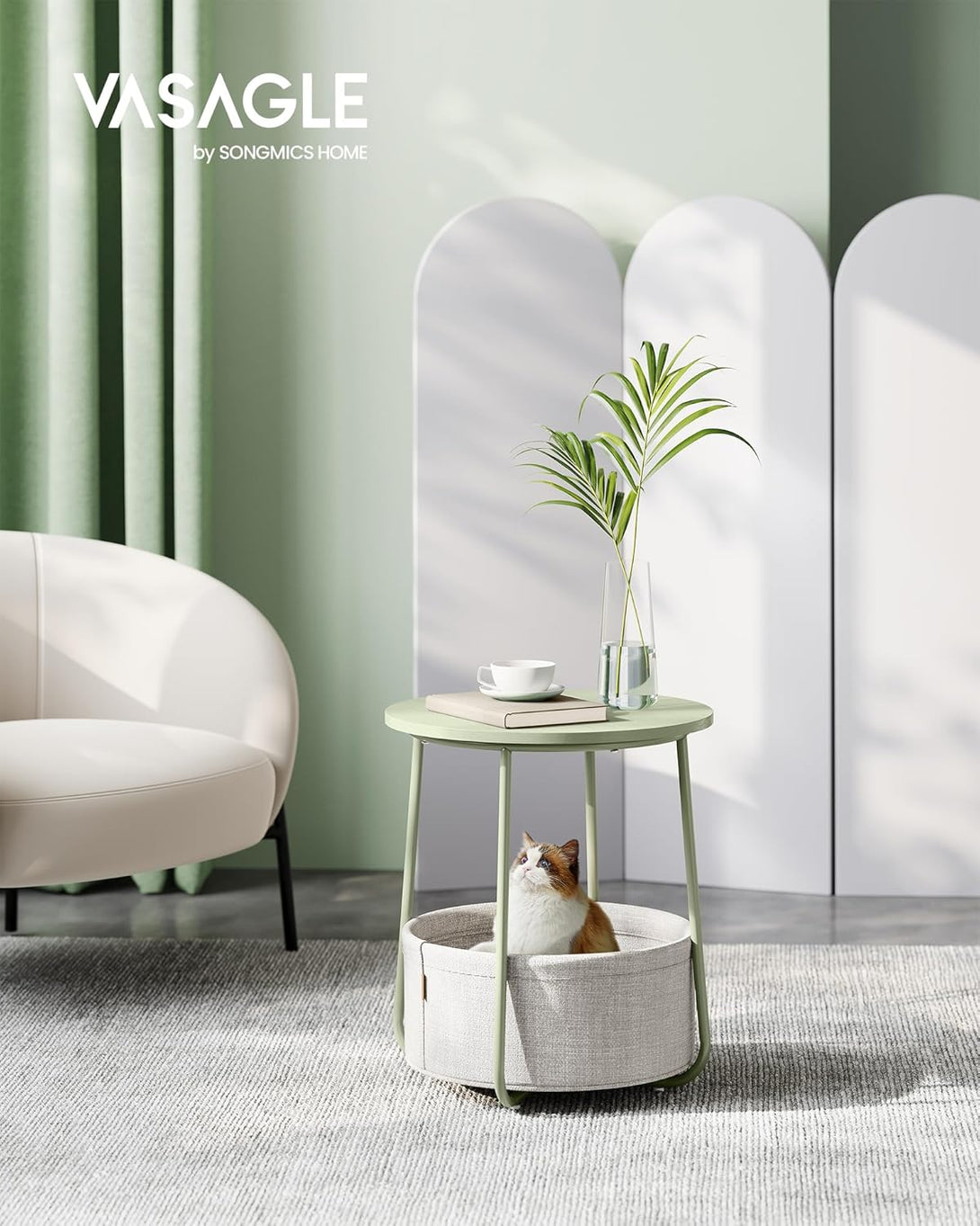 Noptiera mica rotunda, noptiera moderna cu cos tesut, , verde-alb