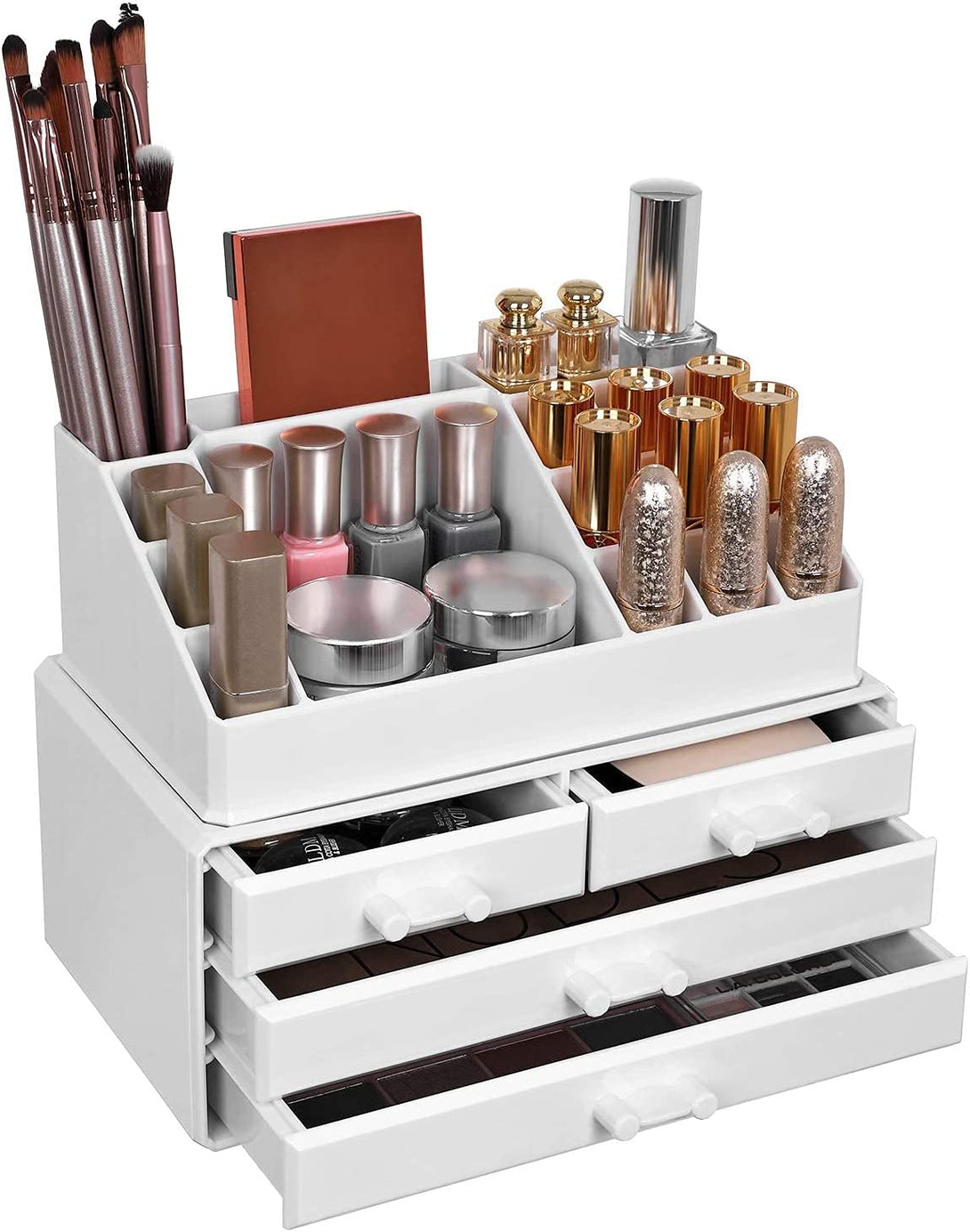 Organizator cosmetic, depozit pentru machiaj cu 4 sertare, alb