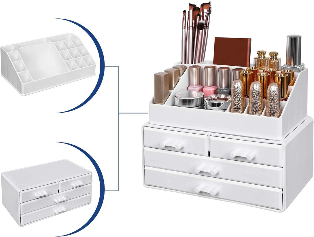 Organizator cosmetic, depozit pentru machiaj cu 4 sertare, alb