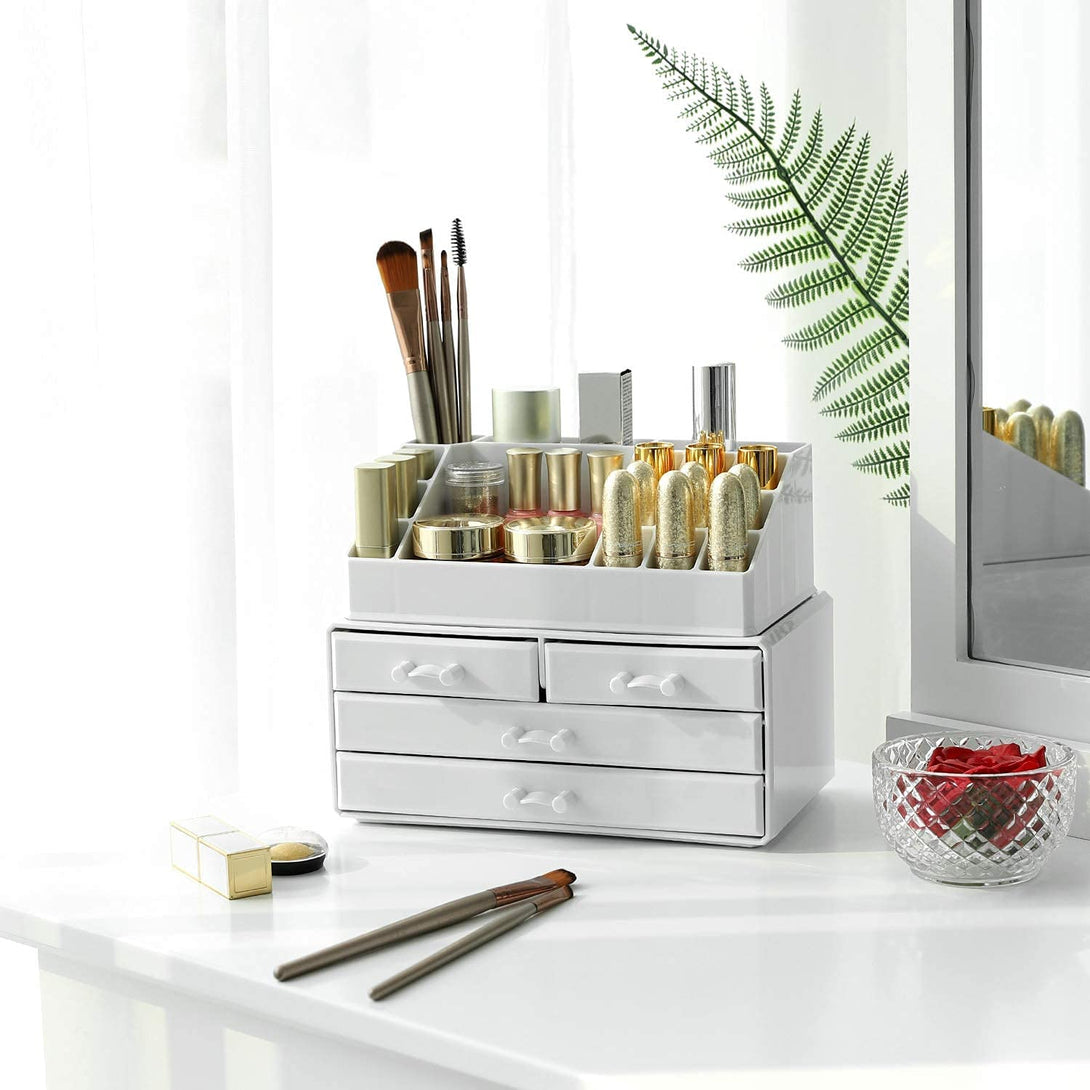 Organizator cosmetic, depozit pentru machiaj cu 4 sertare, alb