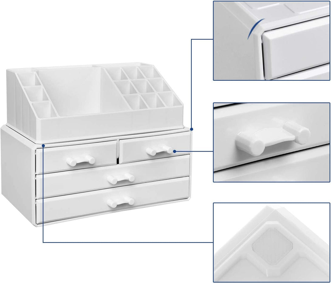 Organizator cosmetic, depozit pentru machiaj cu 4 sertare, alb
