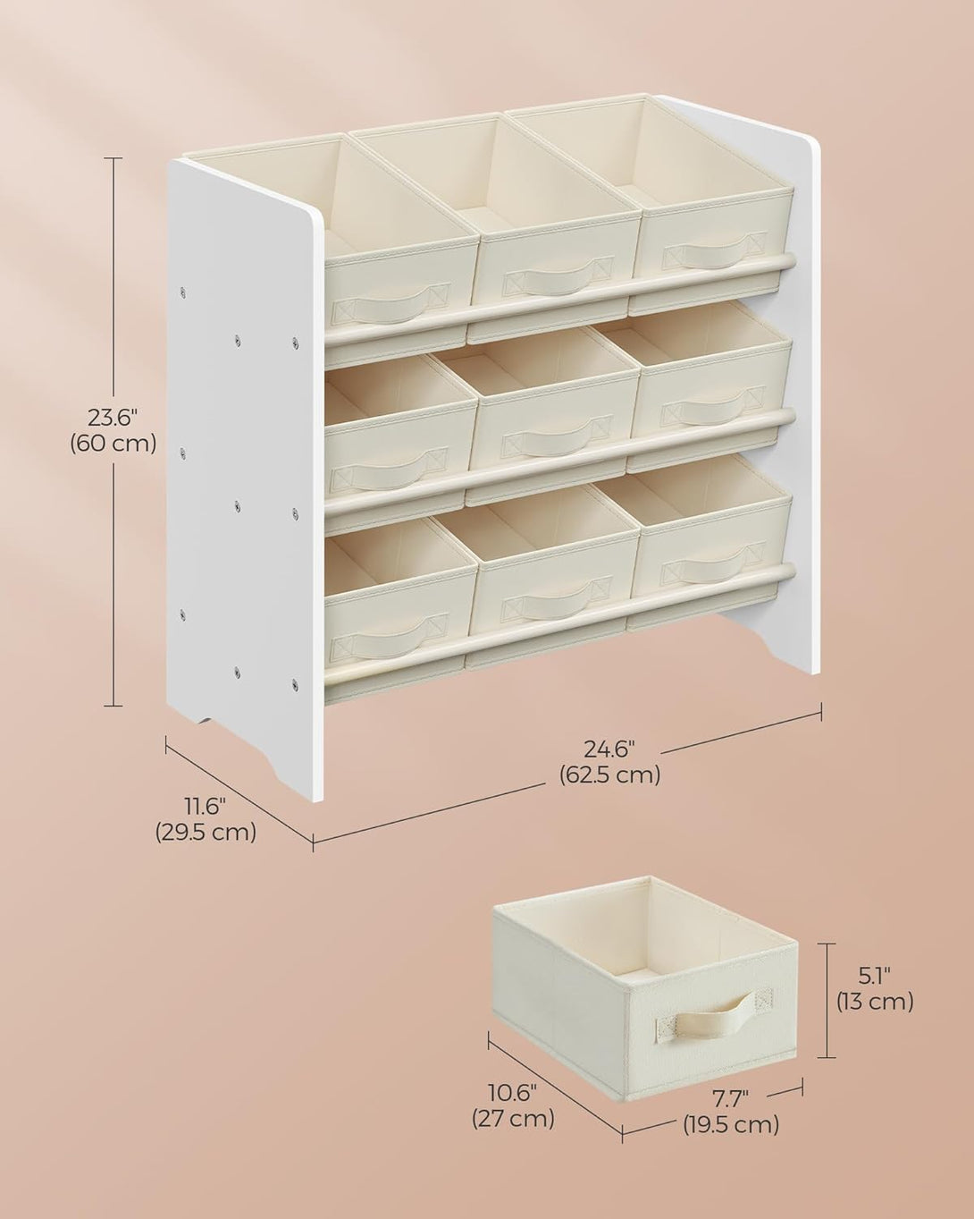 Organizator de jucarii , cu 9 compartimente,din material netesut , alb