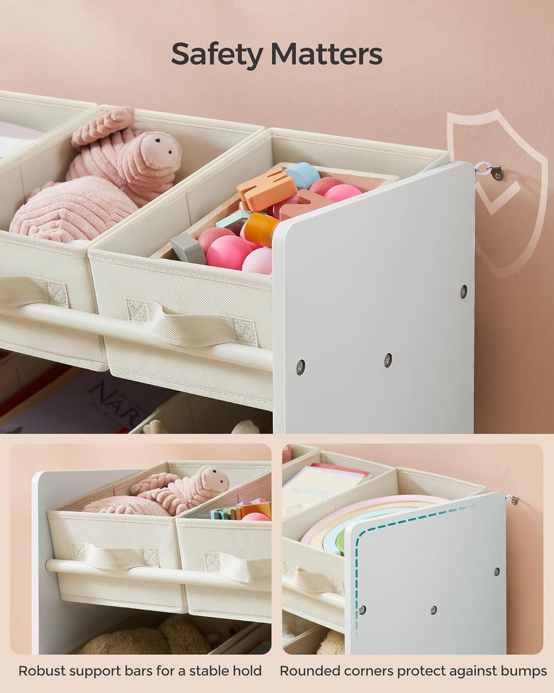 Organizator de jucarii , cu 9 compartimente,din material netesut , alb