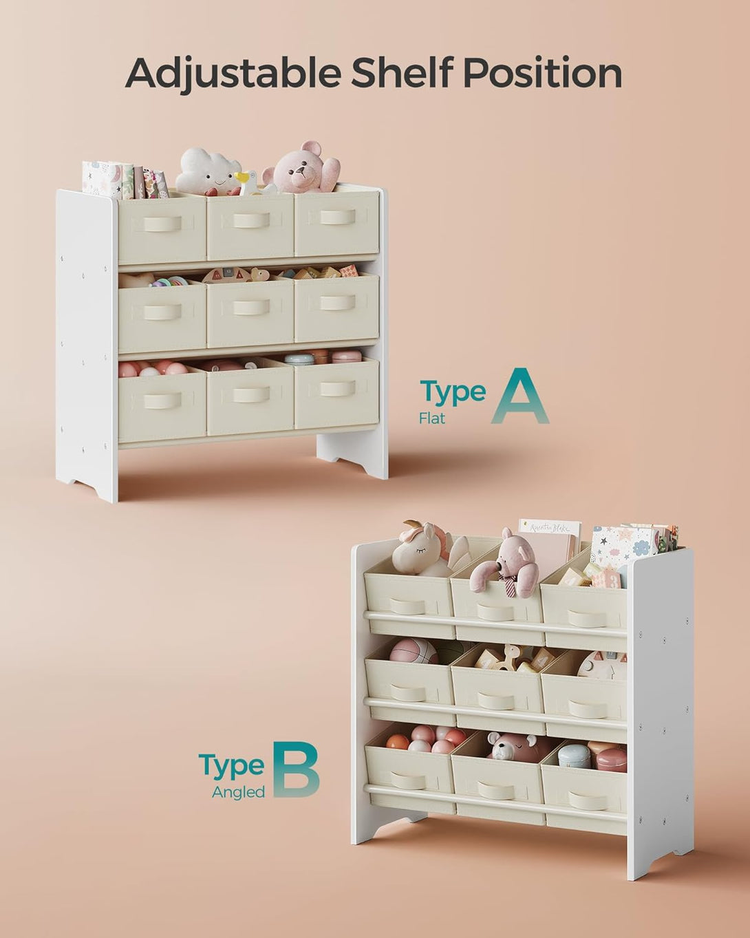 Organizator de jucarii , cu 9 compartimente,din material netesut , alb