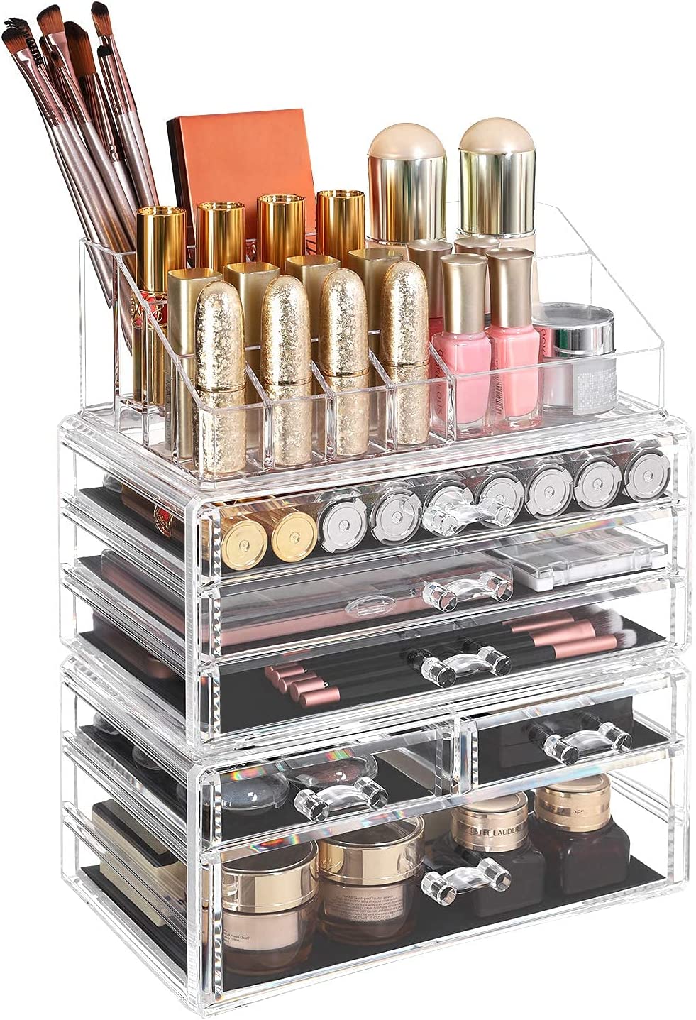Organizator de machiaj din acril, cutie de cosmetice stivuitoare