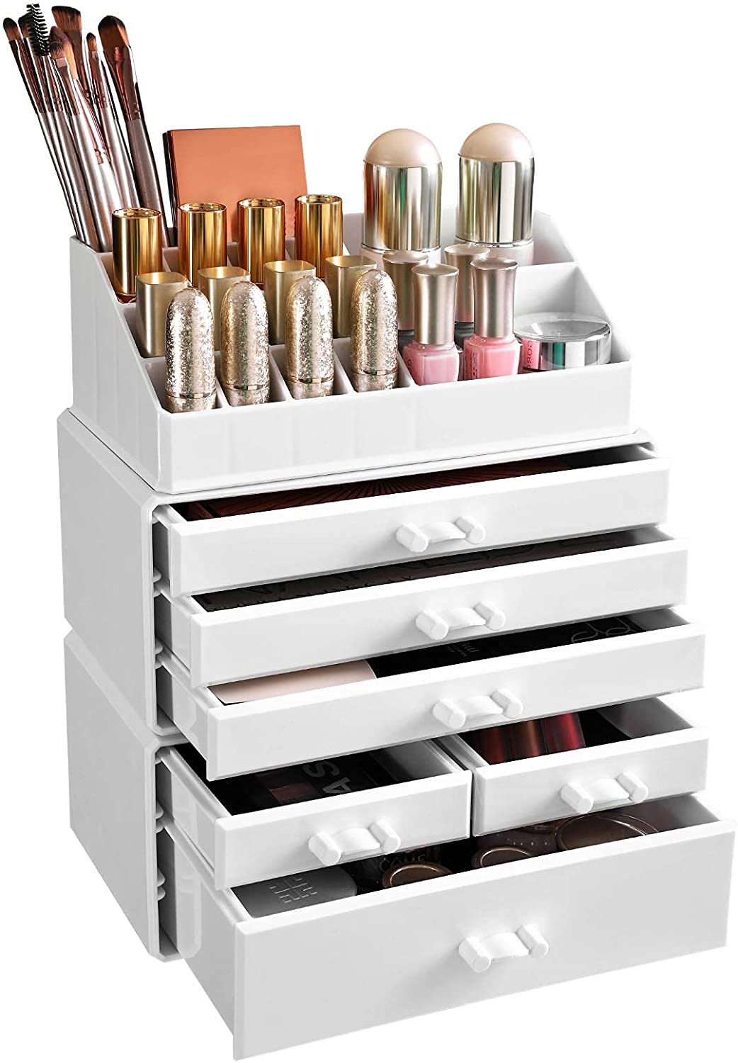 Organizator de machiaj din acril, organizator de machiaj cu 6 sertare 24 x 30 x 13,5 cm, alb