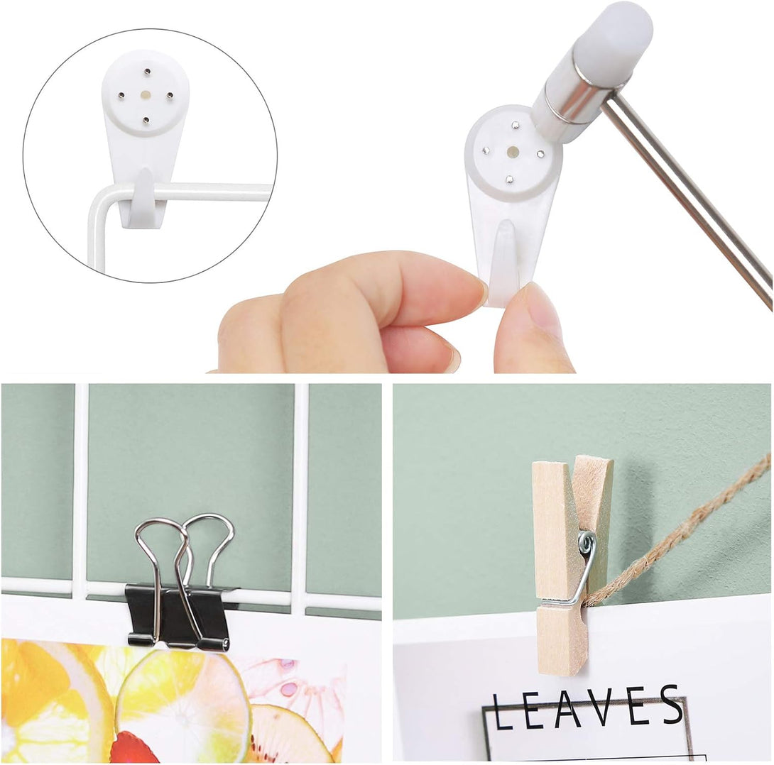 Panouri grilă, decor de perete plasă metalică, bricolaj, perete cu tablou suspendat, set de 2, alb