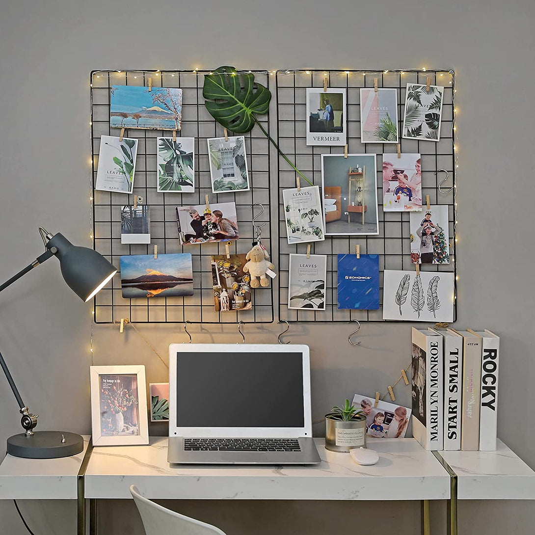 Panouri grilă, set 2, decor de perete plasă metalică, negru