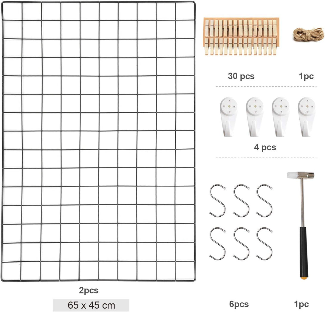 Panouri grilă, set 2, decor de perete plasă metalică, negru