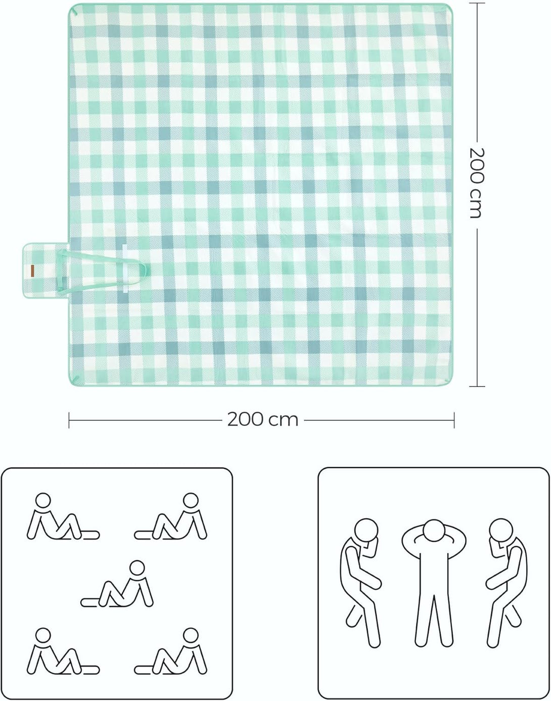 Patura de picnic 200x200cm , cu 4 ancore , impermeabil si portabil , verde-alb