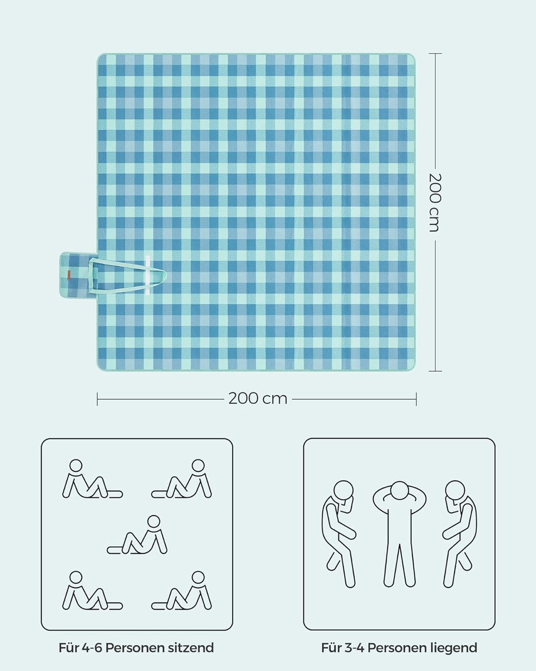 Patura de picnic 200x200cm , impermeabil si pliabil , verde-albastru