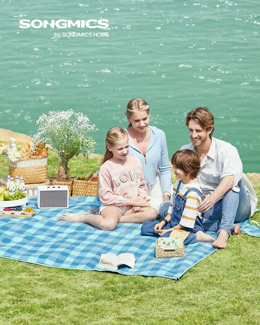 Patura de picnic 200x200cm , impermeabil si pliabil , verde-albastru