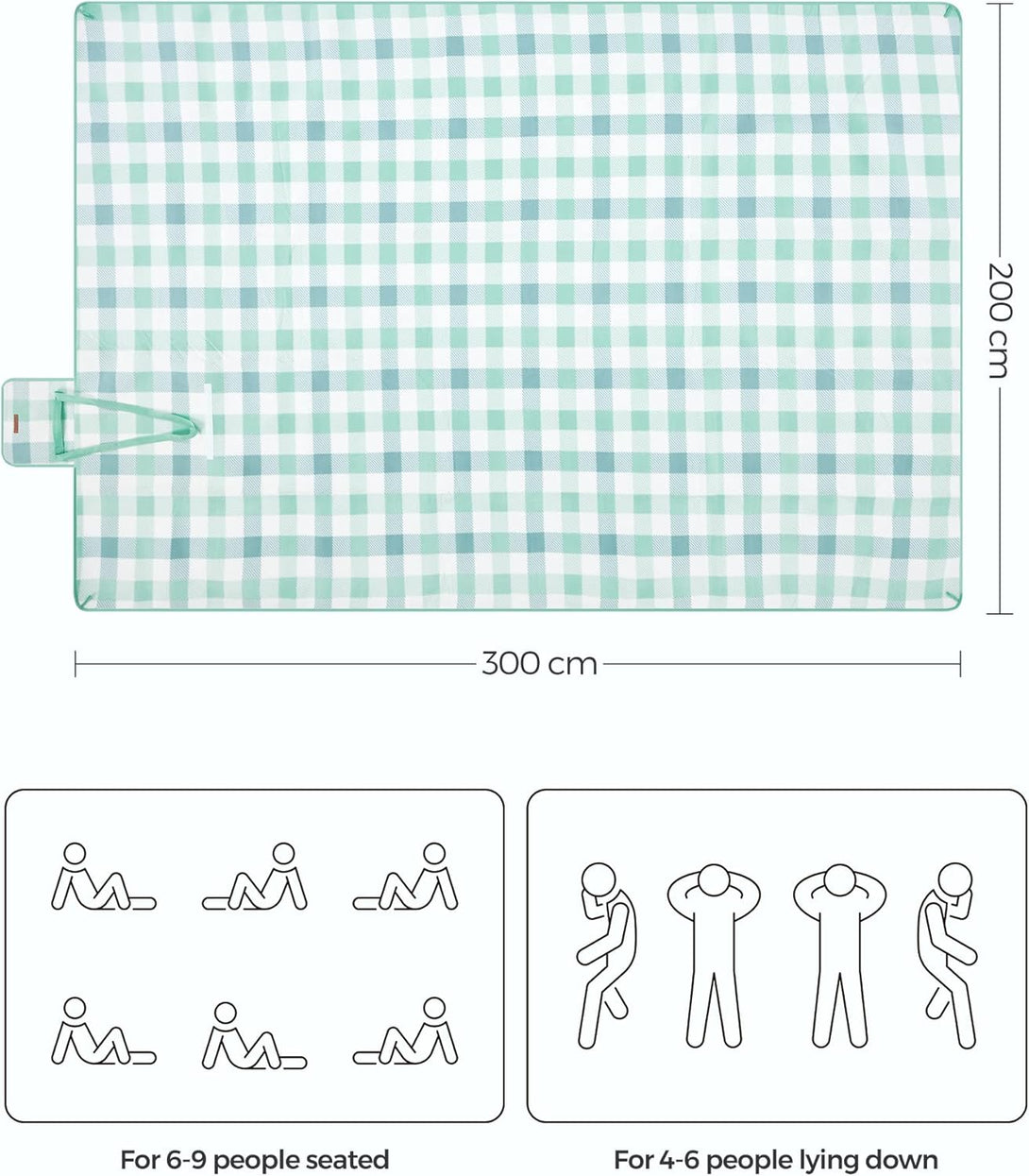 Patura de picnic 300x200cm , suport impeabil si portabil , verde si alb