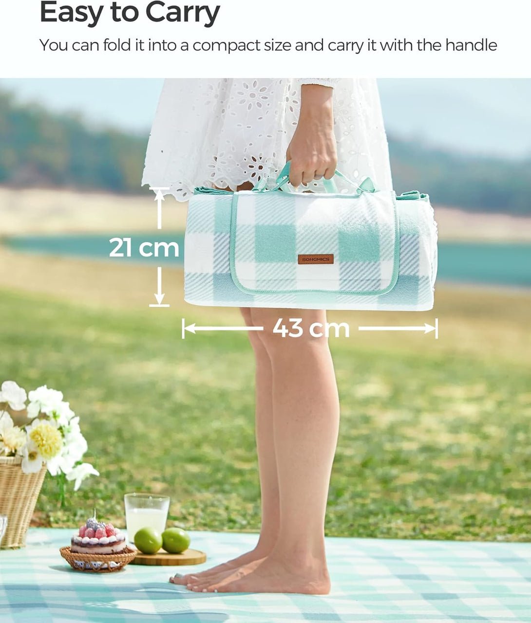 Patura de picnic 300x200cm , suport impeabil si portabil , verde si alb