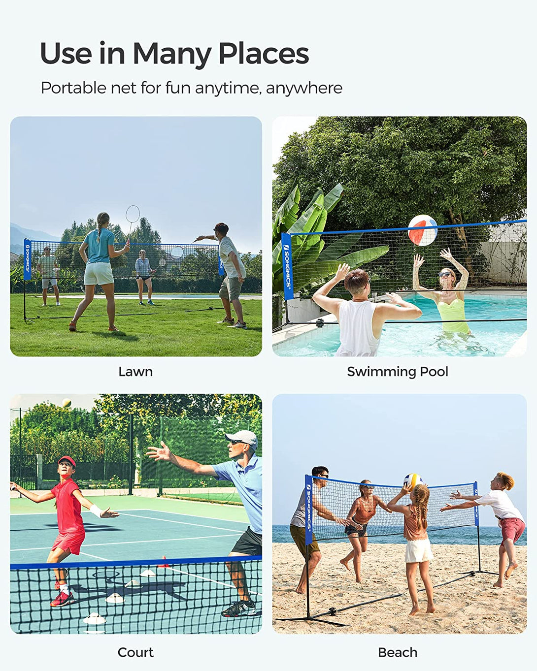 Plasa de tenis/badminton portabila Cu suport reglabil inaltime 5x1,55 m, albastru