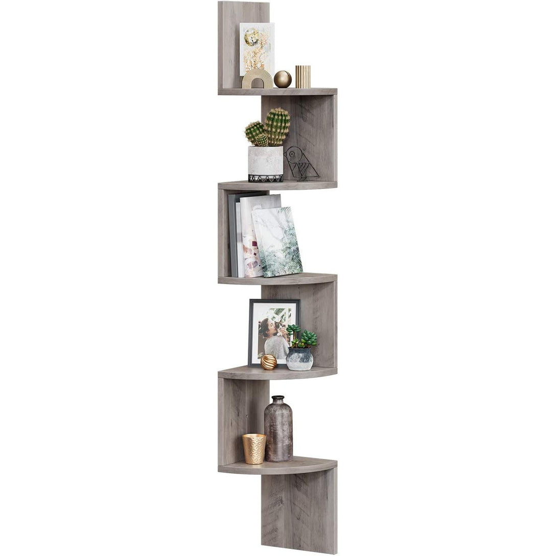 Poliță de colț, poliță suspendată pe 5 niveluri, design zig-zag, bibliotecă, 20 x 20 x 127,5 cm