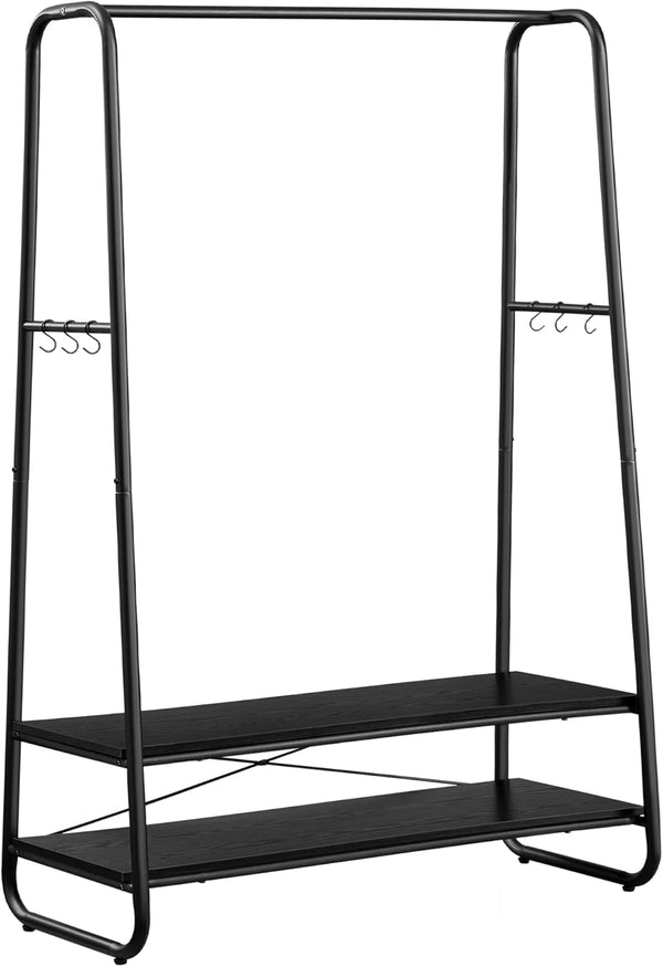 Suport pentru haine și cuier cu 2 rafturi, 45 x 100 x 160 cm, de culoare neagră