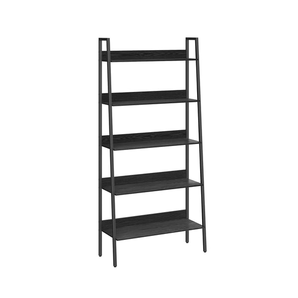 Raft cu scara, raft cu 5 nivele, cadru de otel, negru