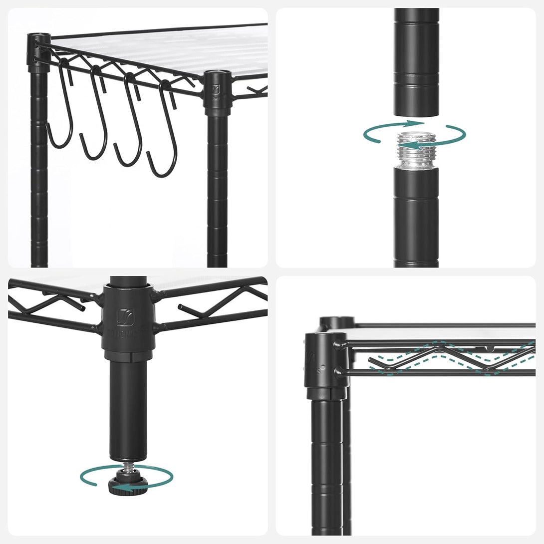 Raft de bucatarie pe 6 niveluri, polit metalic, inaltime reglabila 90×35×177 cm negru