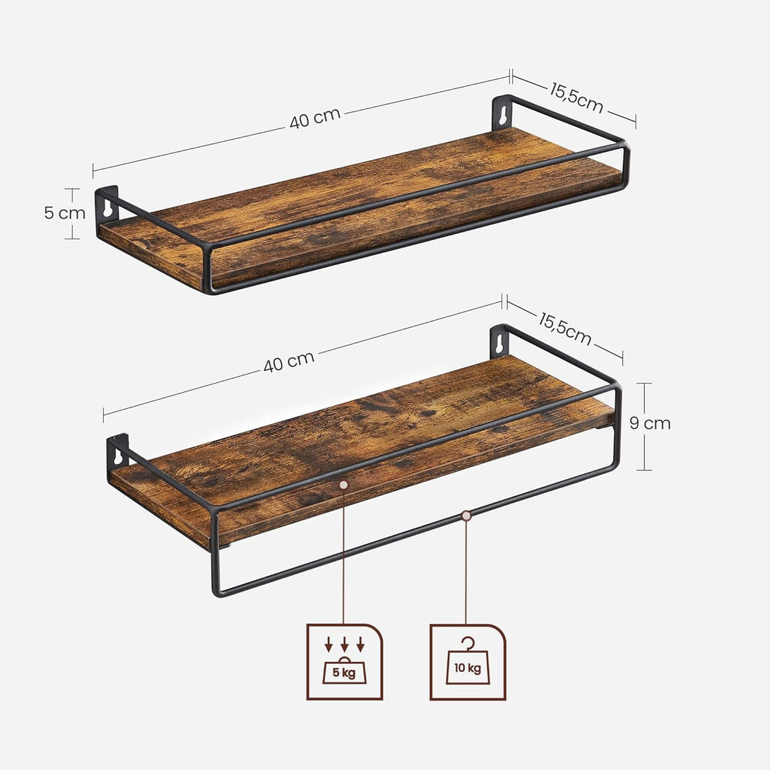Raft de perete din 2 piese cu cuier, rustic maro si negru