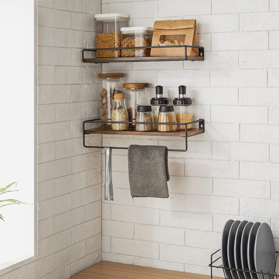 Raft de perete din 2 piese cu cuier, rustic maro si negru