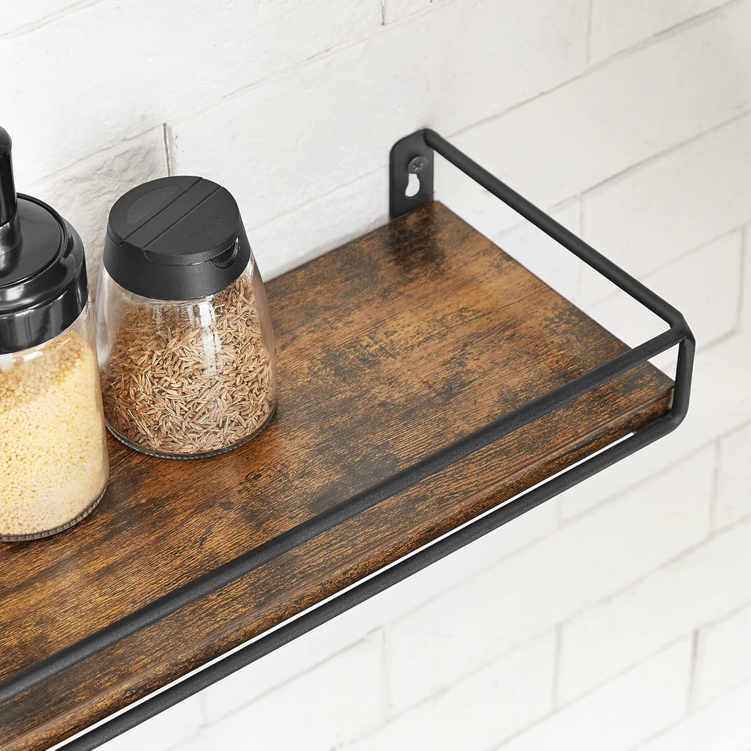 Raft de perete din 2 piese cu cuier, rustic maro si negru