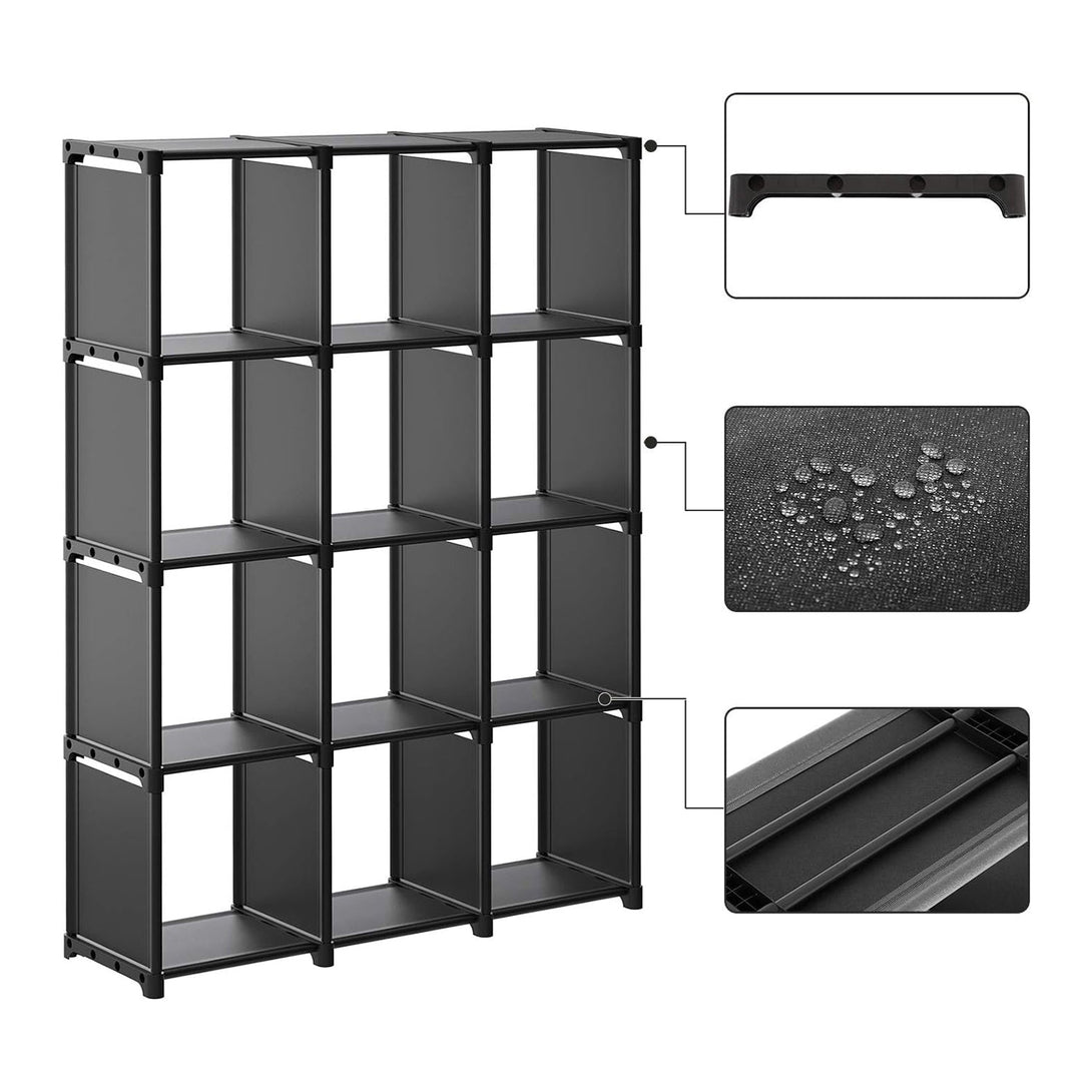 Raft modular cu 12 cuburi, biblioteca din material , negru