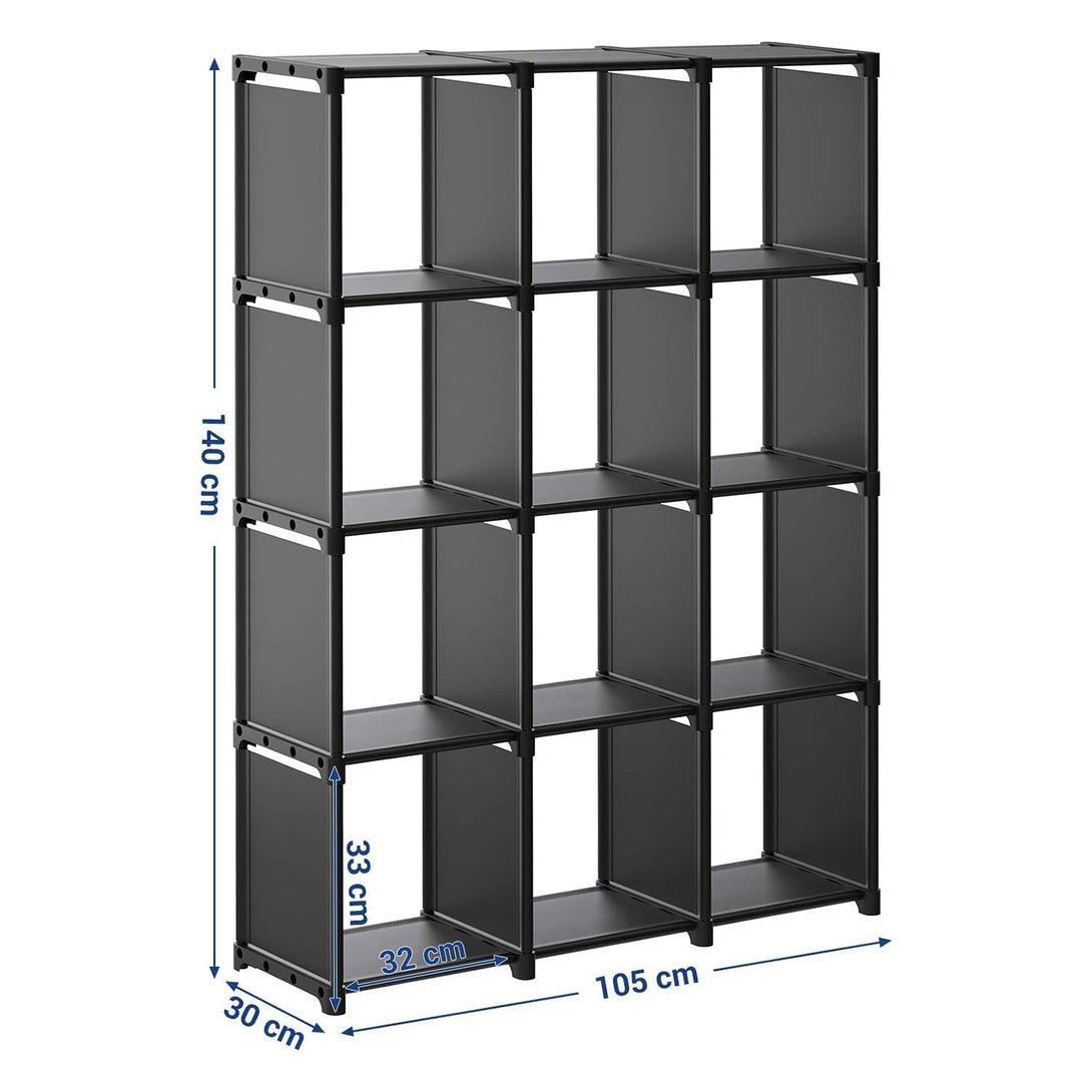 Raft modular cu 12 cuburi, biblioteca din material , negru